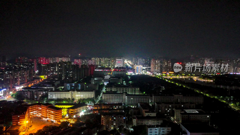 航拍湖北鄂州莲花山元明塔夜景