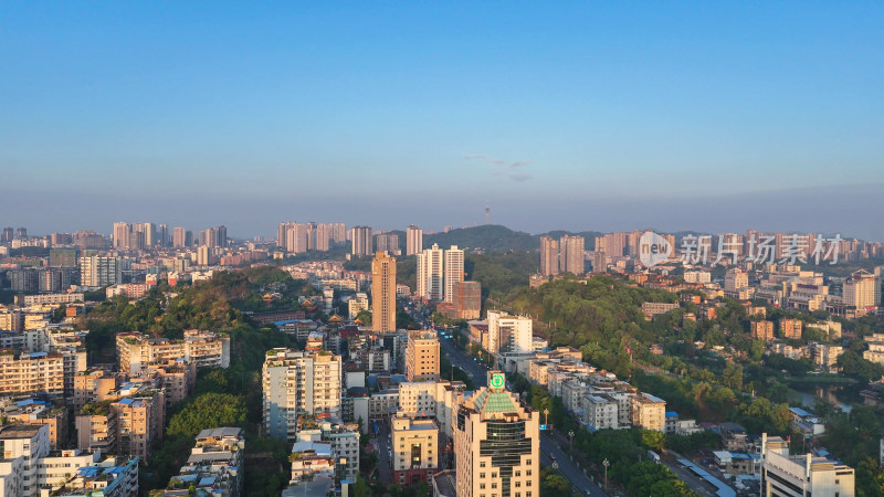 航拍四川自贡大景自贡城市建设