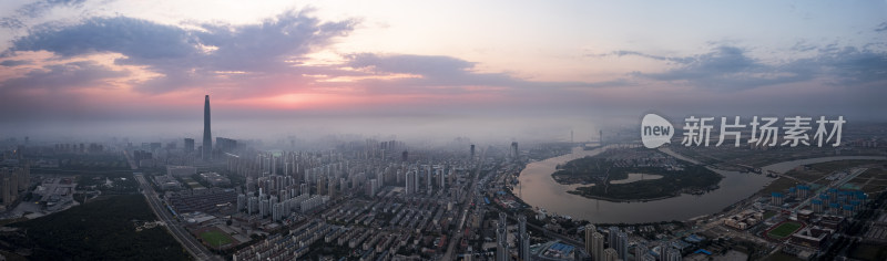 天津海河日出朝霞城市风光