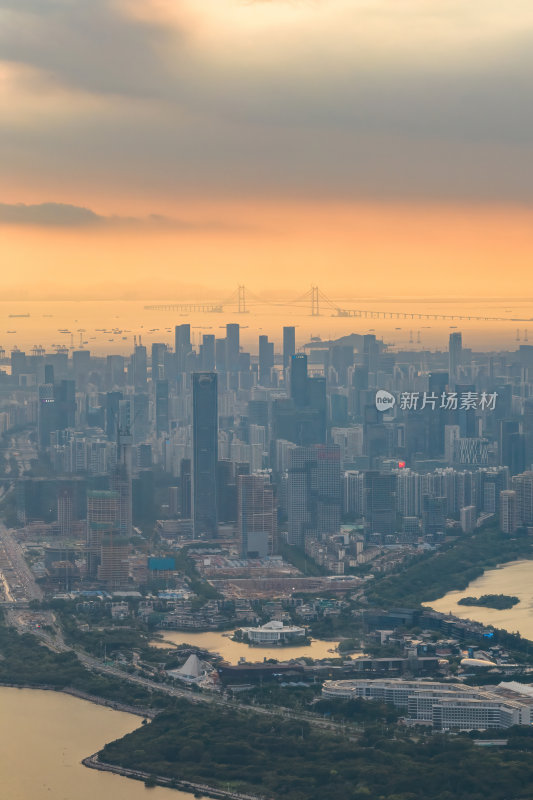 广东大湾区深圳前海湾涂滩日落城市夜景航拍