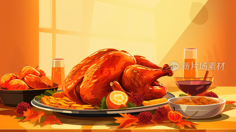 感恩节火鸡大餐的插画