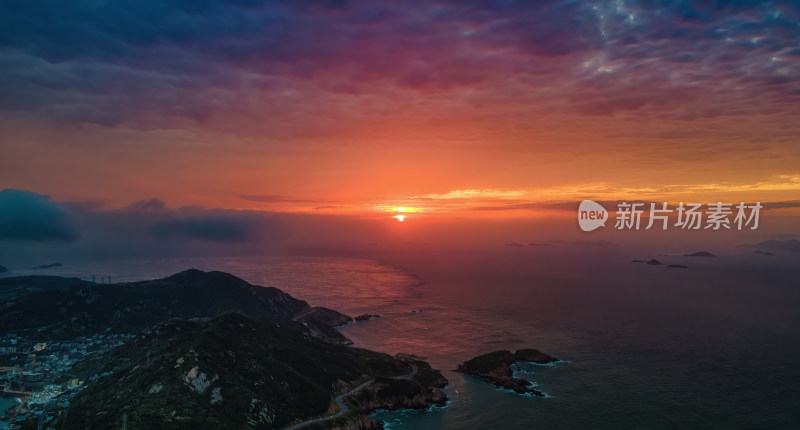 中国最东边海边日出航拍风景