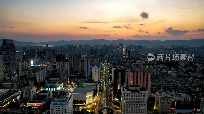 云南昆明城市夜幕降临夜景灯光航拍