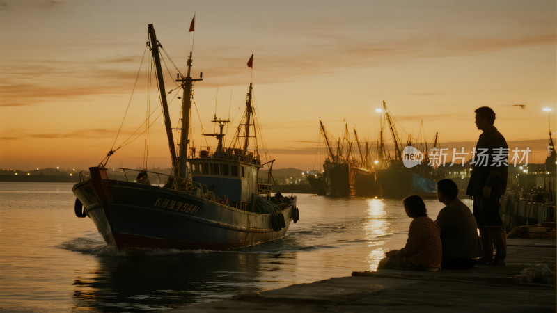 渔船码头归航的思念与期盼背景