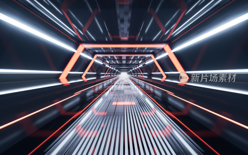红色未来感科技隧道3D渲染