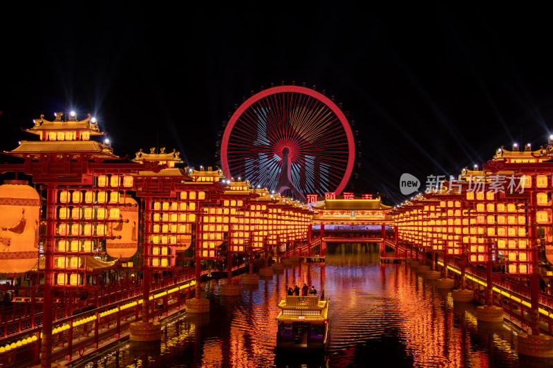 唐山河头老街夜景，唐山之光摩天轮