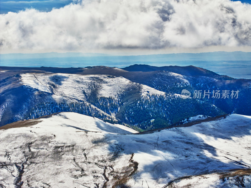 航拍雪山森林