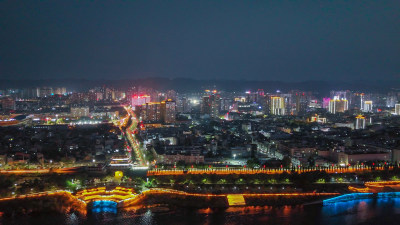 陕西安康夜景安康移民博物馆夜景航拍