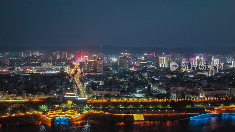 陕西安康夜景安康移民博物馆夜景航拍