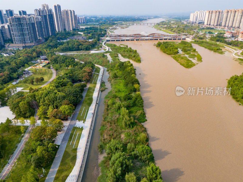 德阳绵远河两岸航拍图