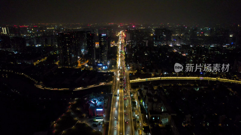 成都城市夜景交通航拍图