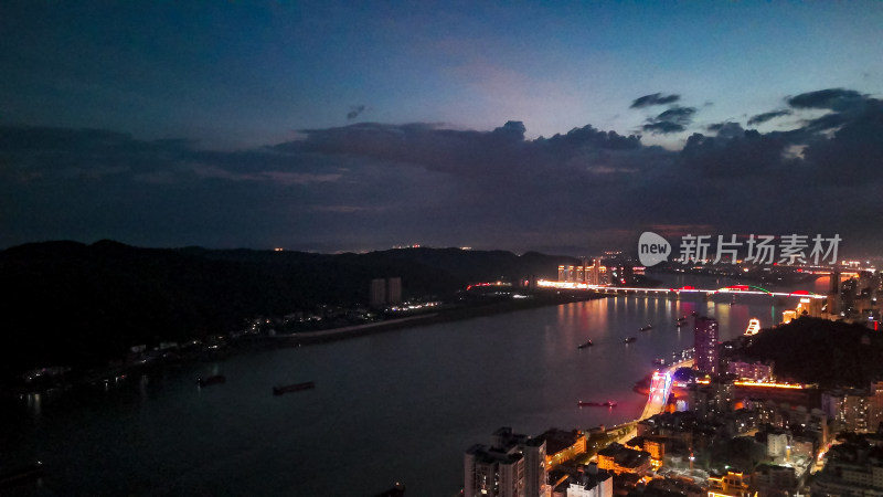 梧州西江晚霞夜景航拍图