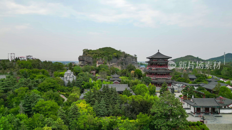 航拍河南商丘芒砀山旅游区夫子山景区