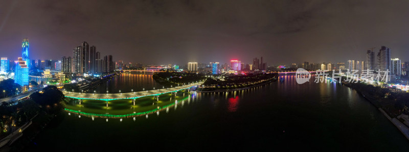 广西南宁城市夜景航拍全景图