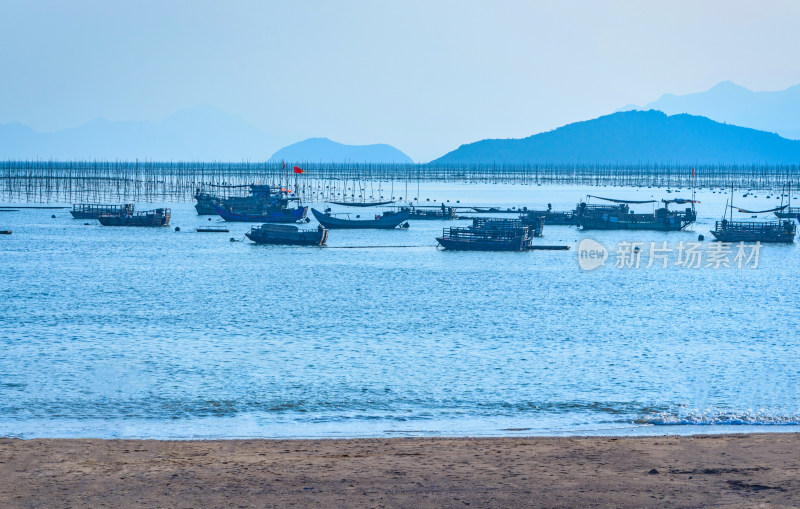 福建宁德霞浦海景风光与海上渔船