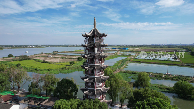 航拍苏州周庄古镇5A景区