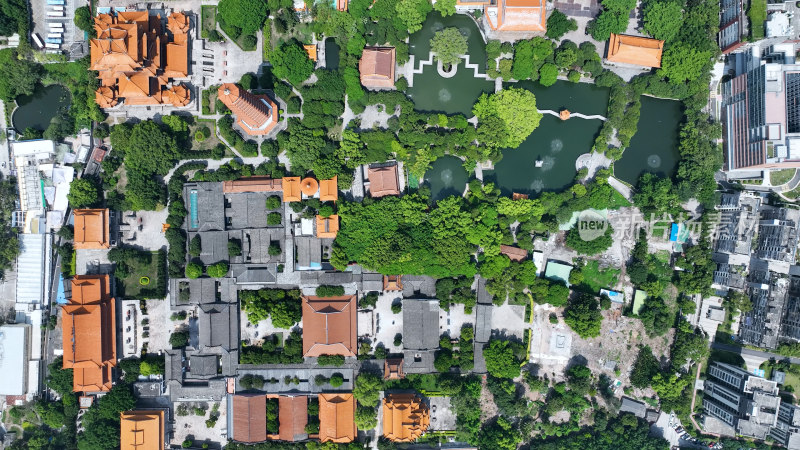 福州西禅古寺照片航拍城市寺庙古建筑风景