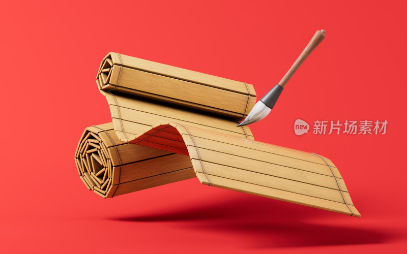 中国古风竹简书籍3D渲染
