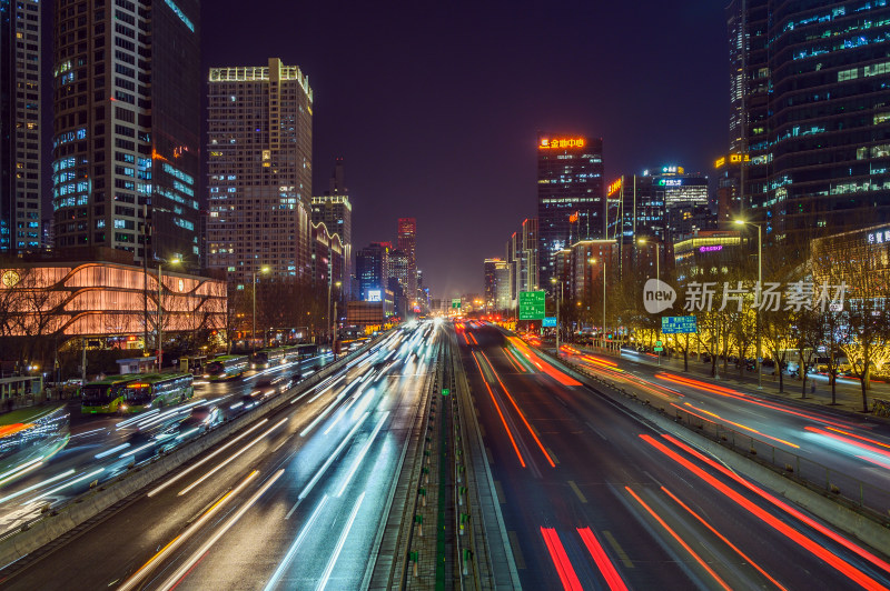 中国北京国贸CBD城市灯光街道夜景