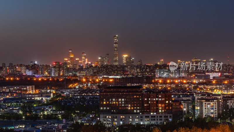 中国北京CBD城市建筑群夜景灯光