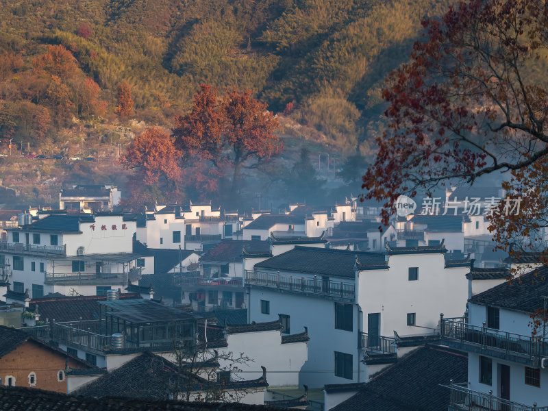 江西上饶婺源石城红枫网红景点日出晨雾航拍