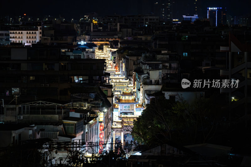 广东潮州古城榜眼街夜色下古镇夜景灯火辉煌