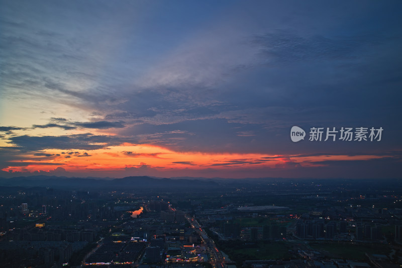 杭州城北城市晚霞航拍