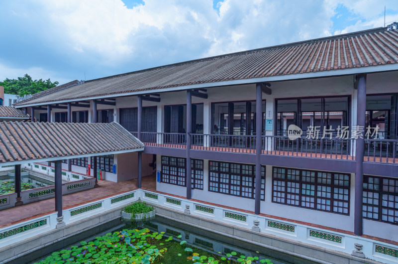 广州长洲岛黄埔军校旧址传统中式庭院水池