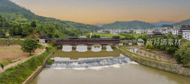 福建连城永隆廊桥景区晨曦航拍