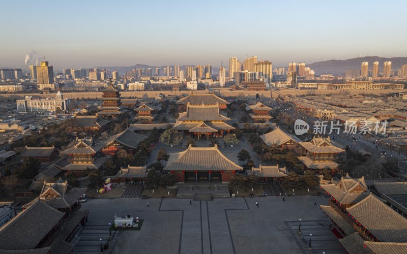 山西省大同市大同古城华严寺航拍