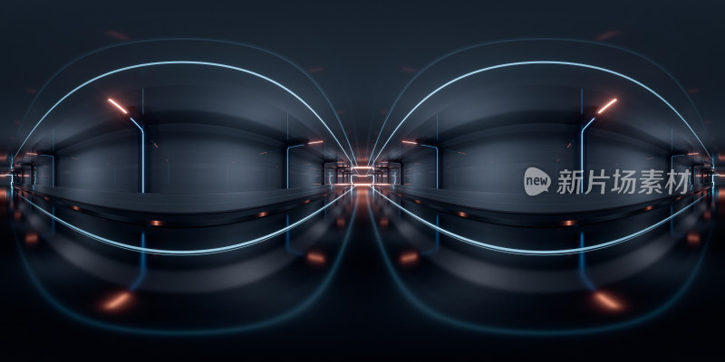黑暗未来感隧道360度VR全景图3D渲染