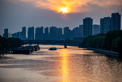 上海嘉定安亭苏州河吴淞江吴淞揽胜黄昏夕阳