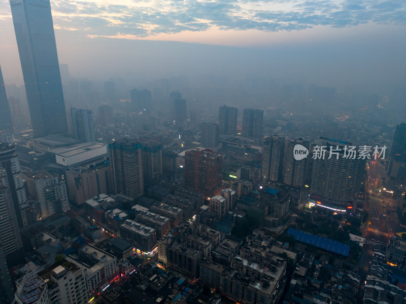 长沙城市晨曦清晨航拍图