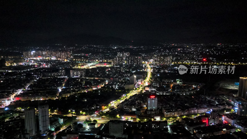 玉林城市夜景交通航拍图