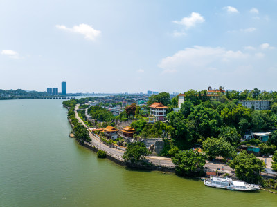 航拍夏季白天广东潮州北阁佛灯景区风光