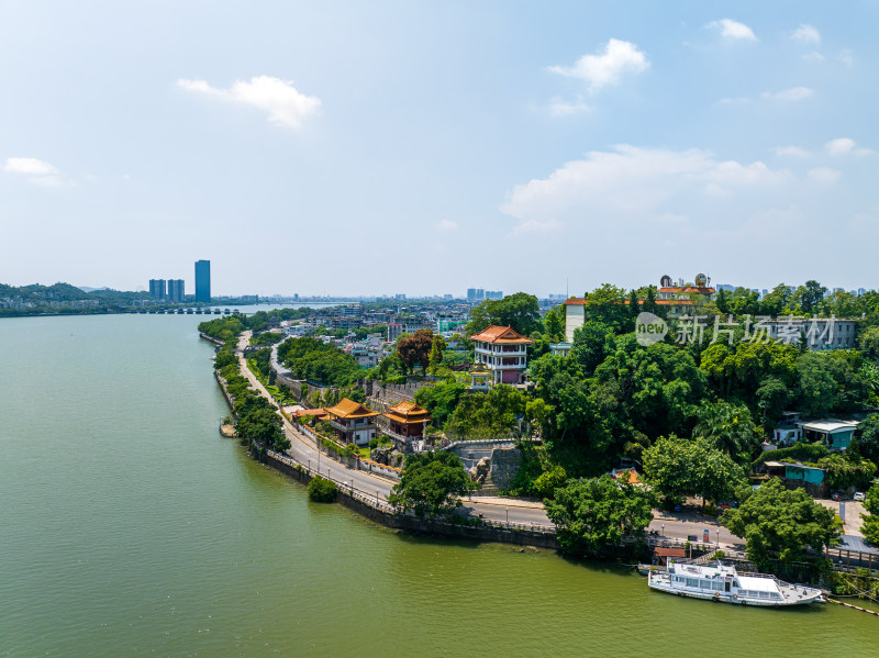 航拍夏季白天广东潮州北阁佛灯景区风光