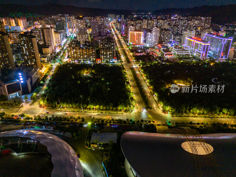 甘肃定西城市夜景航拍图