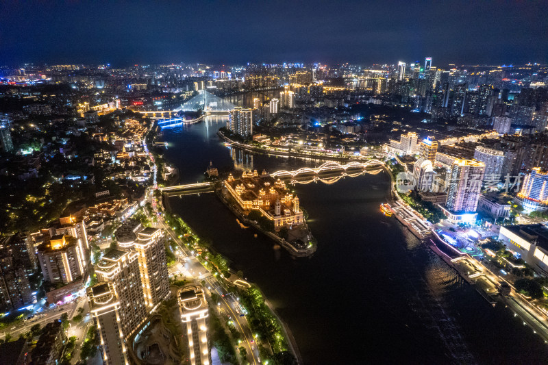 福建福州城市夜景灯光航拍图