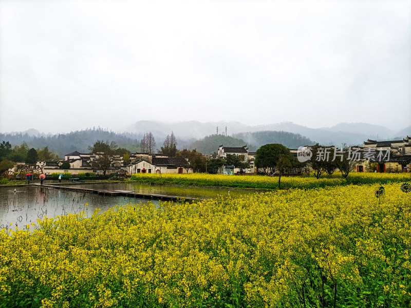 安徽黄山市黟县5A景区雨中的西递古镇