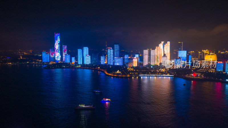 山东省青岛市浮山湾五四广场夜景航拍