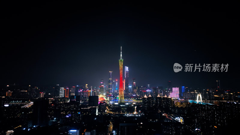 广州夜景航拍照片广州塔珠江新城建筑风光