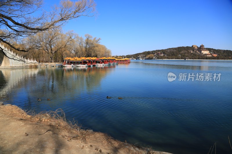 颐和园冬日湖景与古建筑