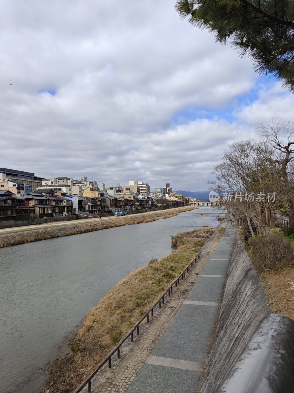 日本京东鸭川河边的城镇风景