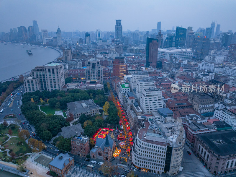 航拍上海南京西路浦西高楼群全景