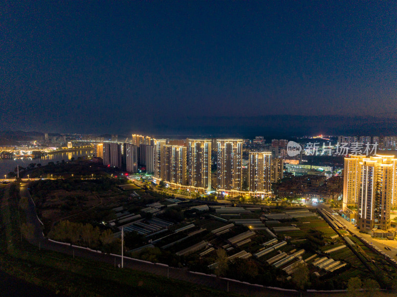 江西上饶城市夜景航拍图