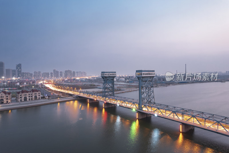 天津海河响螺湾海门大桥城市风光夜景航拍