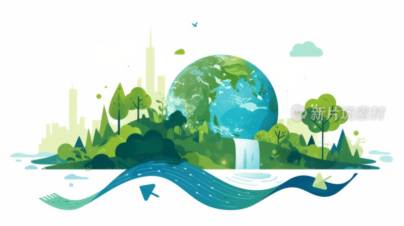 绿色生态环保地球插画