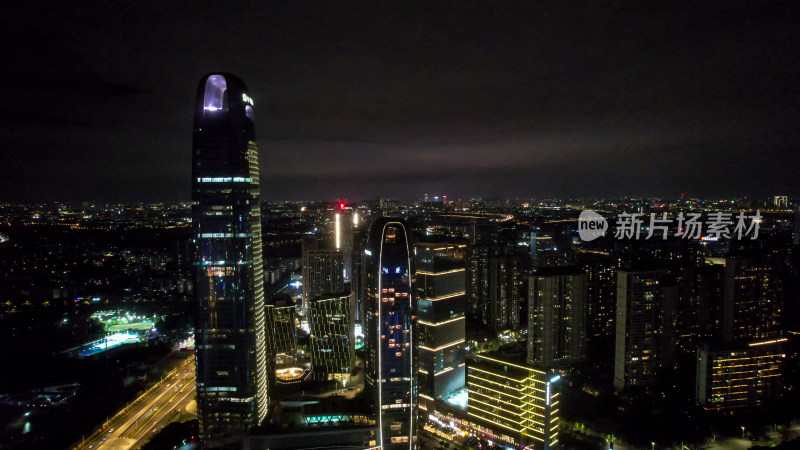 广州城市夜景灯光交通航拍图