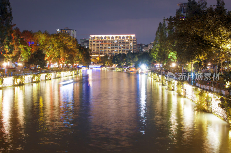 城市夜景建筑府河廊桥