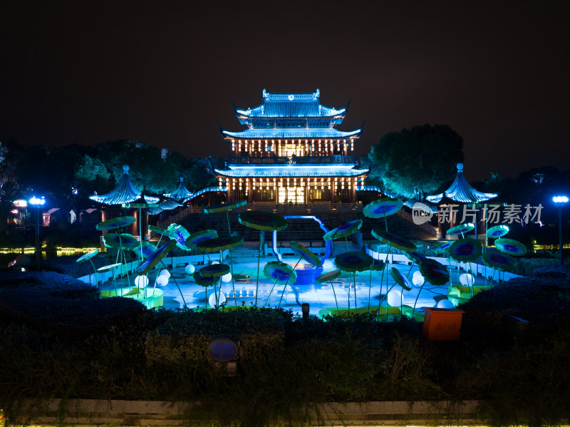 航拍苏州盘门景区中秋灯会夜景